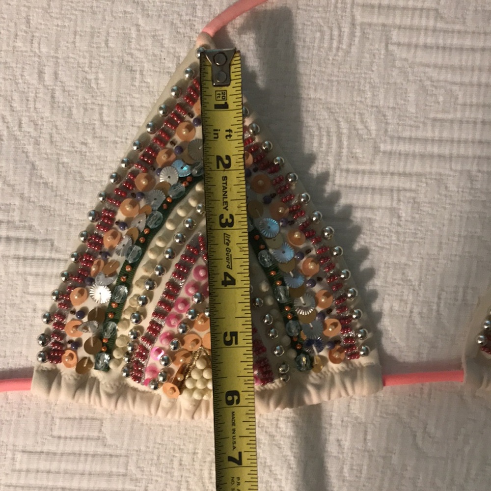 Victoria’s Secret Beaded Sequin Triangle Top Pink String Bikini Swimsuit M - Picture 12 of 17